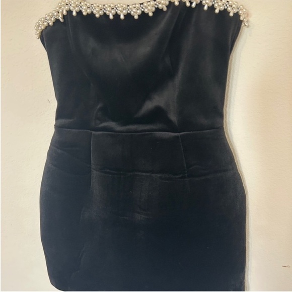 Nadine Merabi Em Velvet Black Pearl Mini Dress - Picture 8 of 11